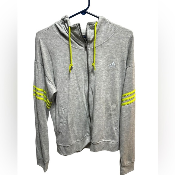 ADIDAS GRAY AND NEON YELLOW ZIP UP HOODIE JACKET - Picture 1 of 3